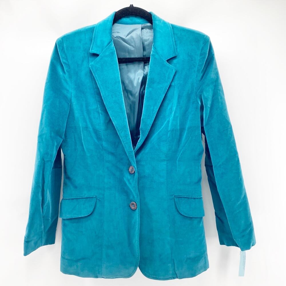 Vintage MJ Concepts velvet 2 button fitted blazer dead stock size XS teal